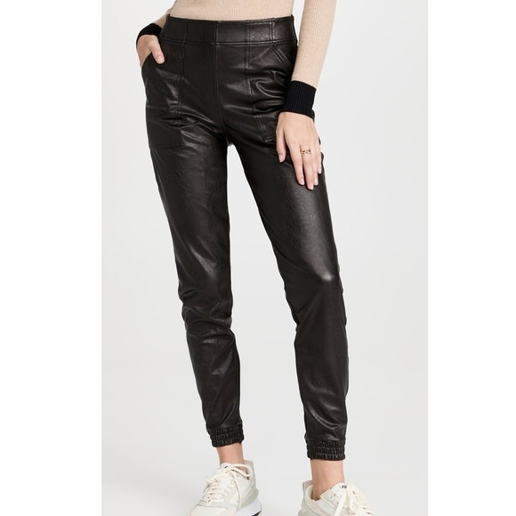 Spanx Leather Like Jogger Pants Size Medium Black Elastic Waist‎ Pull On Casual - Picture 1 of 11
